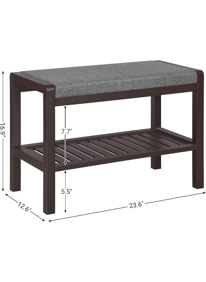 SONGMICS Shoe Rack Bench with Upholstered Padded Seat - Heavy Duty Entryway Organizer, Holds up to 158.8 kg - Storage Shelf for Bedroom & Hallway - Gray and Brown (60x43x32 cm) - Image 4